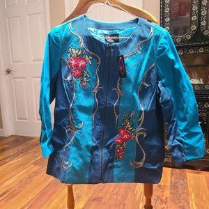 Sharif Couture, S, Blue embroidered zip jacket NWT